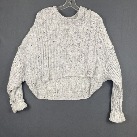 Free People Cropped Knit Sweater Dolman Sleeve Cropped Women’s Sz L Gray - Picture 1 of 6
